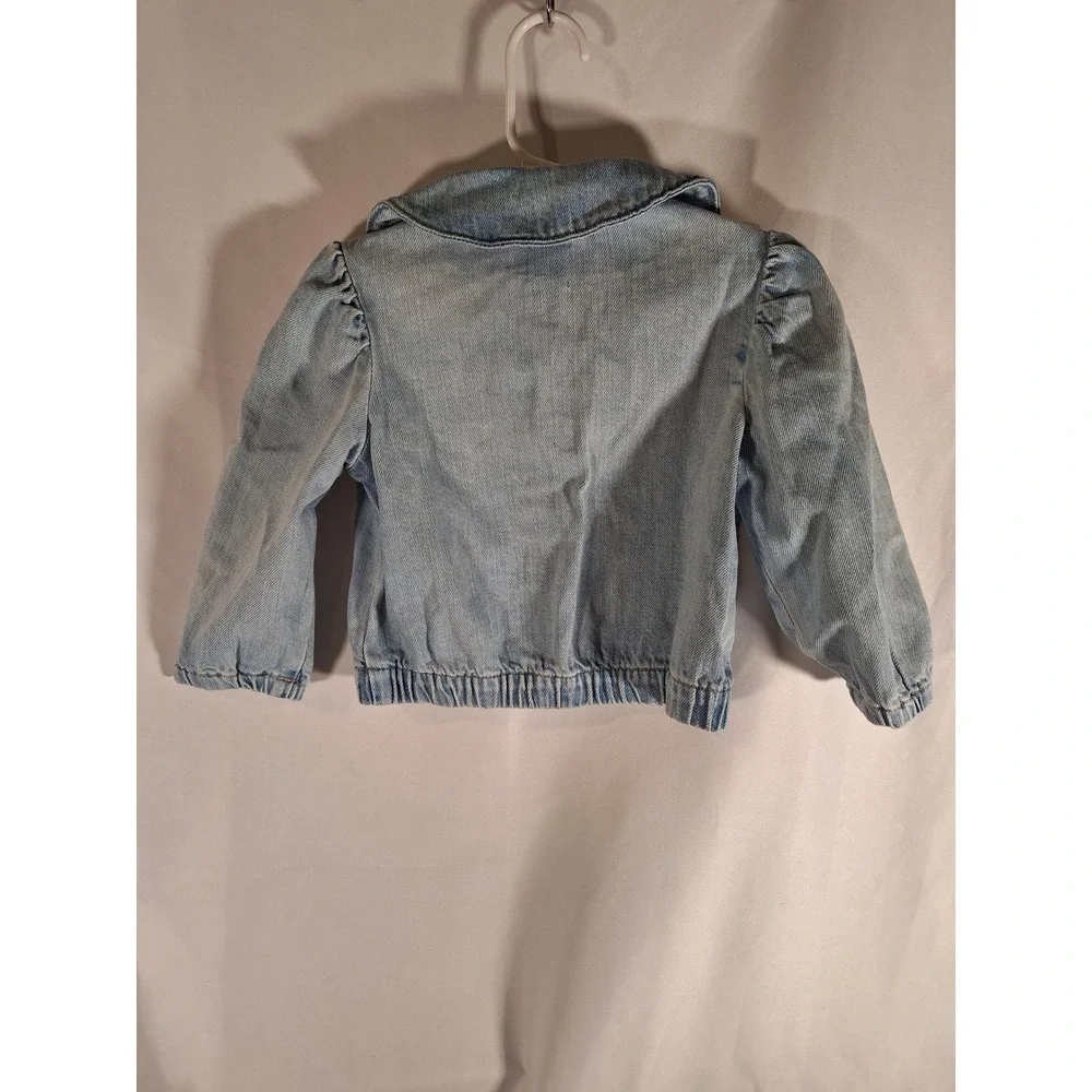GAP Denim Baby Girls Light Wash Peter Pan Collar Puff Sleeve Jacket 18-24 Months